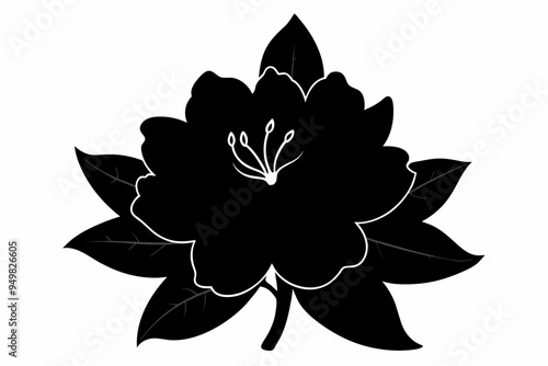  Rhododendron flower silhouette black vector art illustration photo