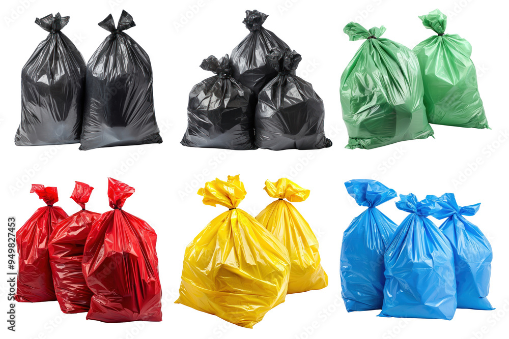 PNG garbage bag element set, transparent background PNG garbage bag element set, transparent background