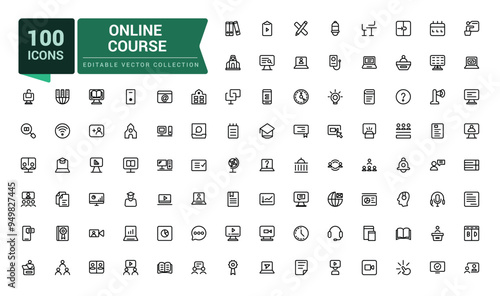 Online course line icon set. Collection of black outline logo for web design and mobile apps. Pixel perfect, minimalistic web and UI icon. Outline icon collections.