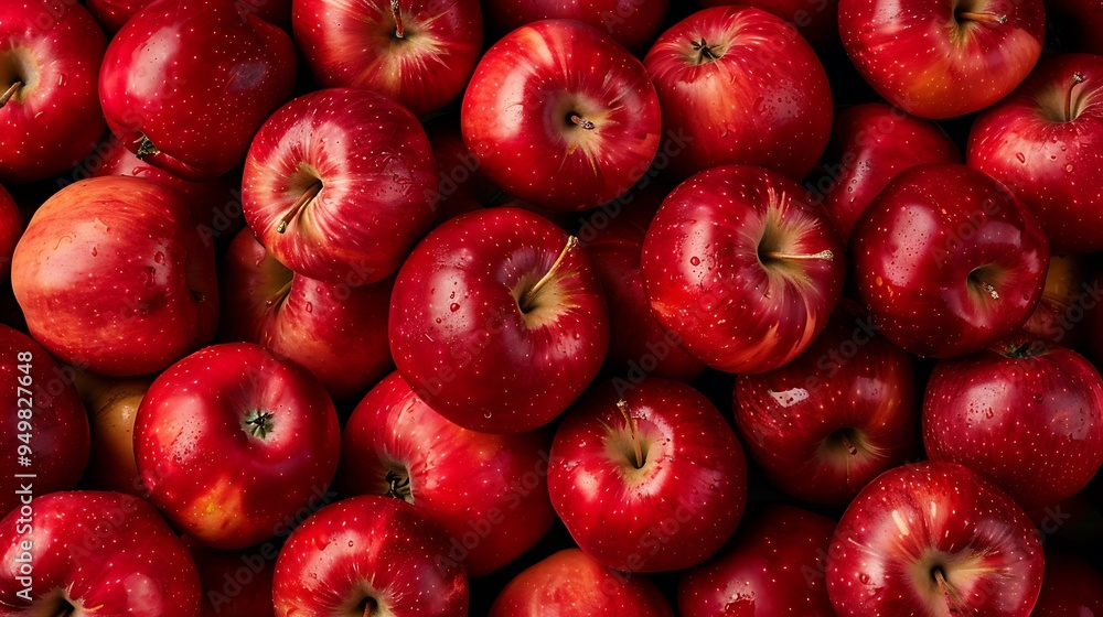 Red Apples Background, Close-up View of a Pile of Shiny Red Apples Red Apples Background, Close-up View of a Pile of Shiny Red Apples