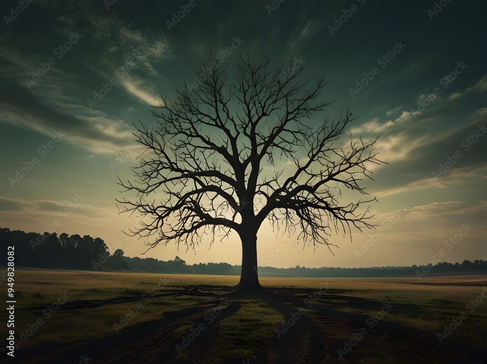 Silhouette of a Bare Tree in a Field at Sunset Silhouette of a Bare Tree in a Field at Sunset