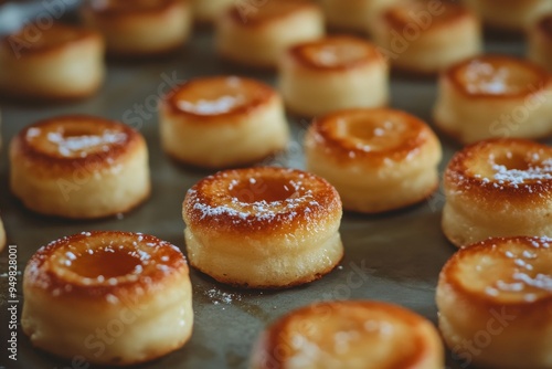 Mini Pancake Bites, Small, sweet cakes cooked in molds, often served half-cooked for a gooey center