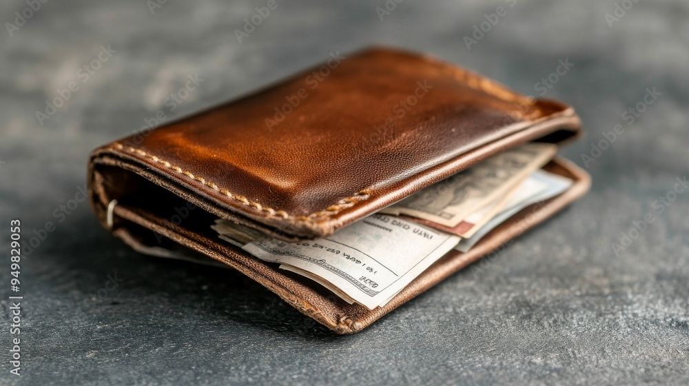 Old brown leather wallet with paper money isolated on white background Old brown leather wallet with paper money isolated on white background