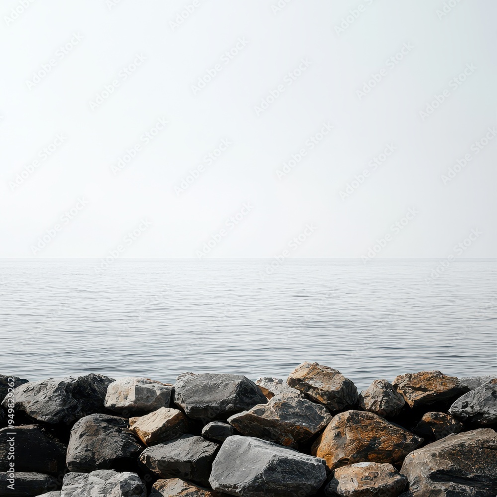 Rocky Beach Scene with Calm Waters, Ideal for Travel and Nature Magazines, Extensive Copyspace Available Rocky Beach Scene with Calm Waters, Ideal for Travel and Nature Magazines, Extensive Copyspace Available
