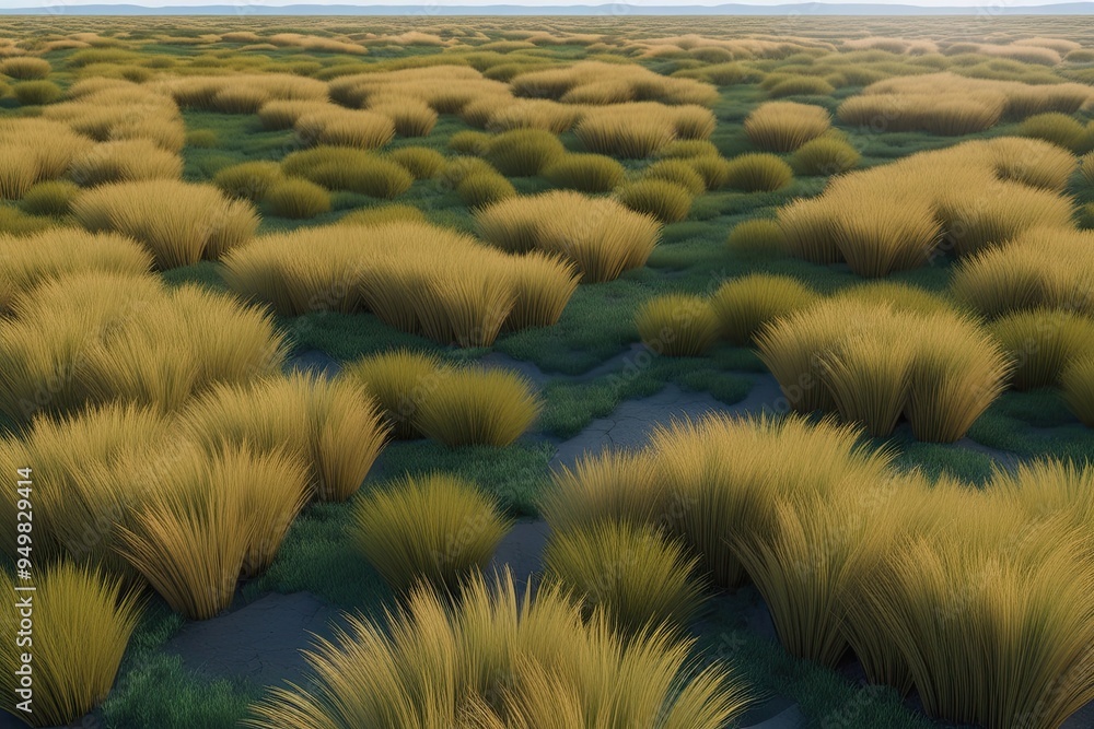 Fototapeta premium Comprehensive Overview of Charming Pampas Grass Ecosystem in Top-Down 3D Render