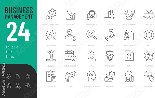 Business Management Line Editable Icons set. Vector illustration in thin line modern style of business related icons: strategy, management, project, and more. Isolated on white