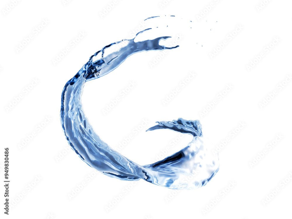 Splashing water flows in a spiral. Twisted water splash.