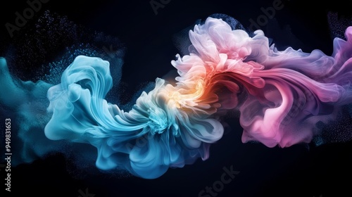Abstract image of swirling, vibrant colors blending seamlessly, symbolizing mixed emotions, Emotional turmoil, Concept of inner conflict