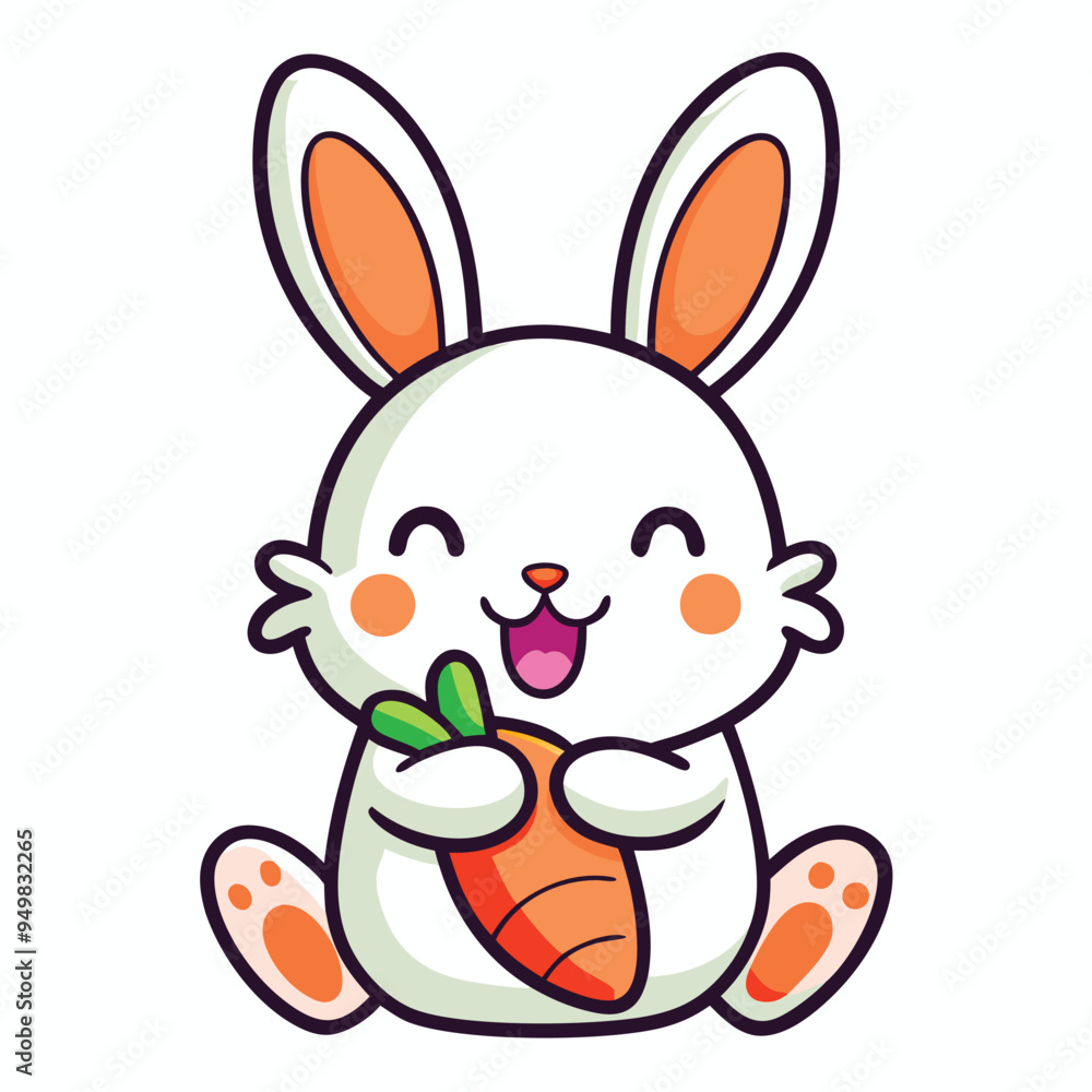 Obraz premium Cute Rabbit eating Carrot vector illustration 