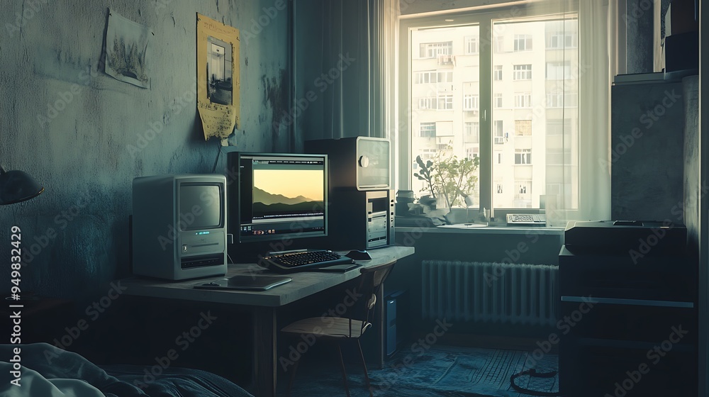 custom made wallpaper toronto digitalCyberpunk Workstation with Cityscape View