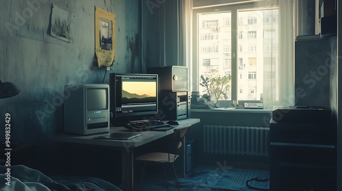 Wallpaper Mural Cyberpunk Workstation with Cityscape View Torontodigital.ca