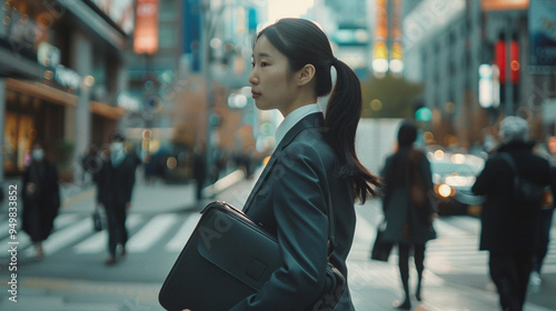 asian woman walking in the city