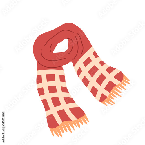Red scarf. Autumn clothes. Fall season outfit item. Warm and cozy.