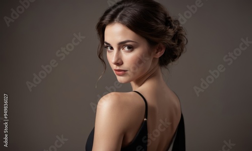 Wallpaper Mural Model luxury woman in red dress posing on grey background. Generative AI Torontodigital.ca