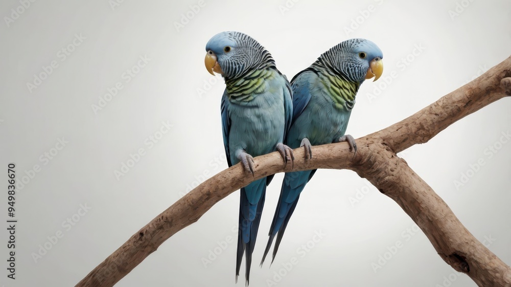 Obraz premium Pair of blue parakeets, white background
