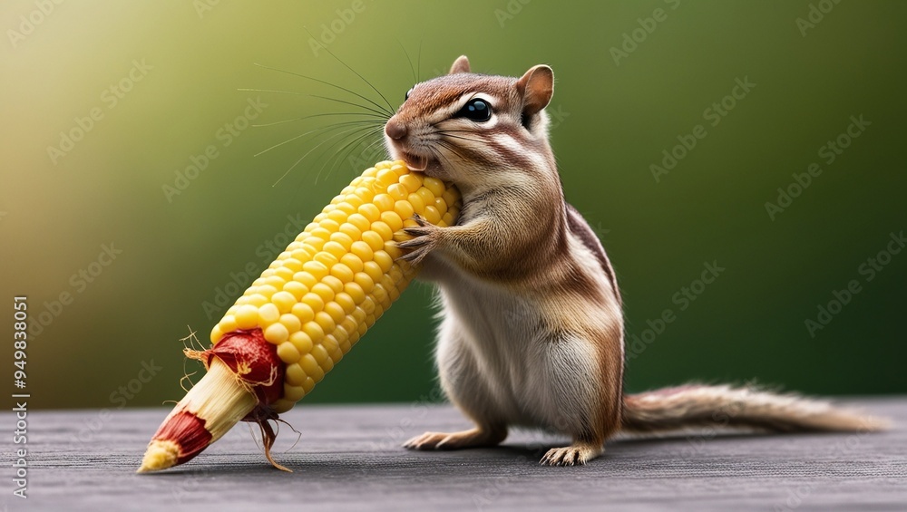 Obraz premium a chipmunk with a piece of corn on the cob