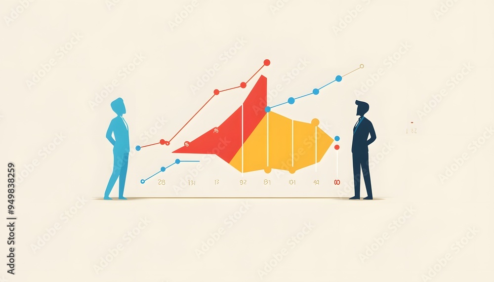 Two Businesspeople Looking at a Graph Showing Growth and Decline Two Businesspeople Looking at a Graph Showing Growth and Decline
