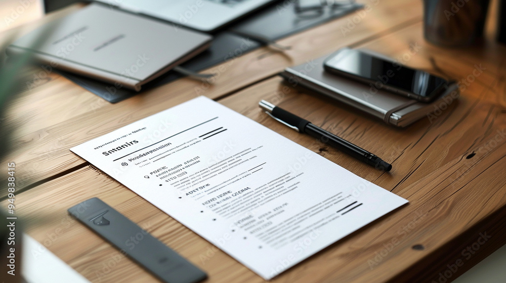 Obraz premium A close-up of a resume with neatly formatted sections, showing the applicantâs name and contact information at the top.