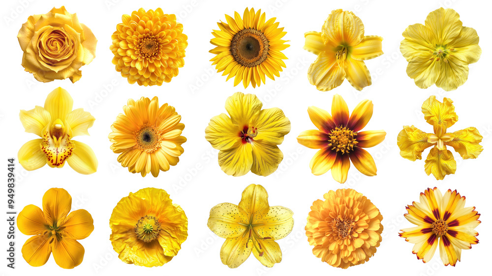 PNG yellow flower element set, transparent background PNG yellow flower element set, transparent background