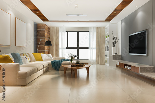 3d rendering loft luxury living room with bookshelf near bookshelf