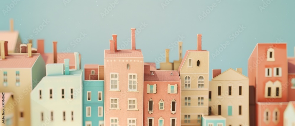 Miniature pastel-colored buildings sit under a clear sky, forming a charming, whimsical village scene that feels straight out of a fairytale. Miniature pastel-colored buildings sit under a clear sky, forming a charming, whimsical village scene that feels straight out of a fairytale.
