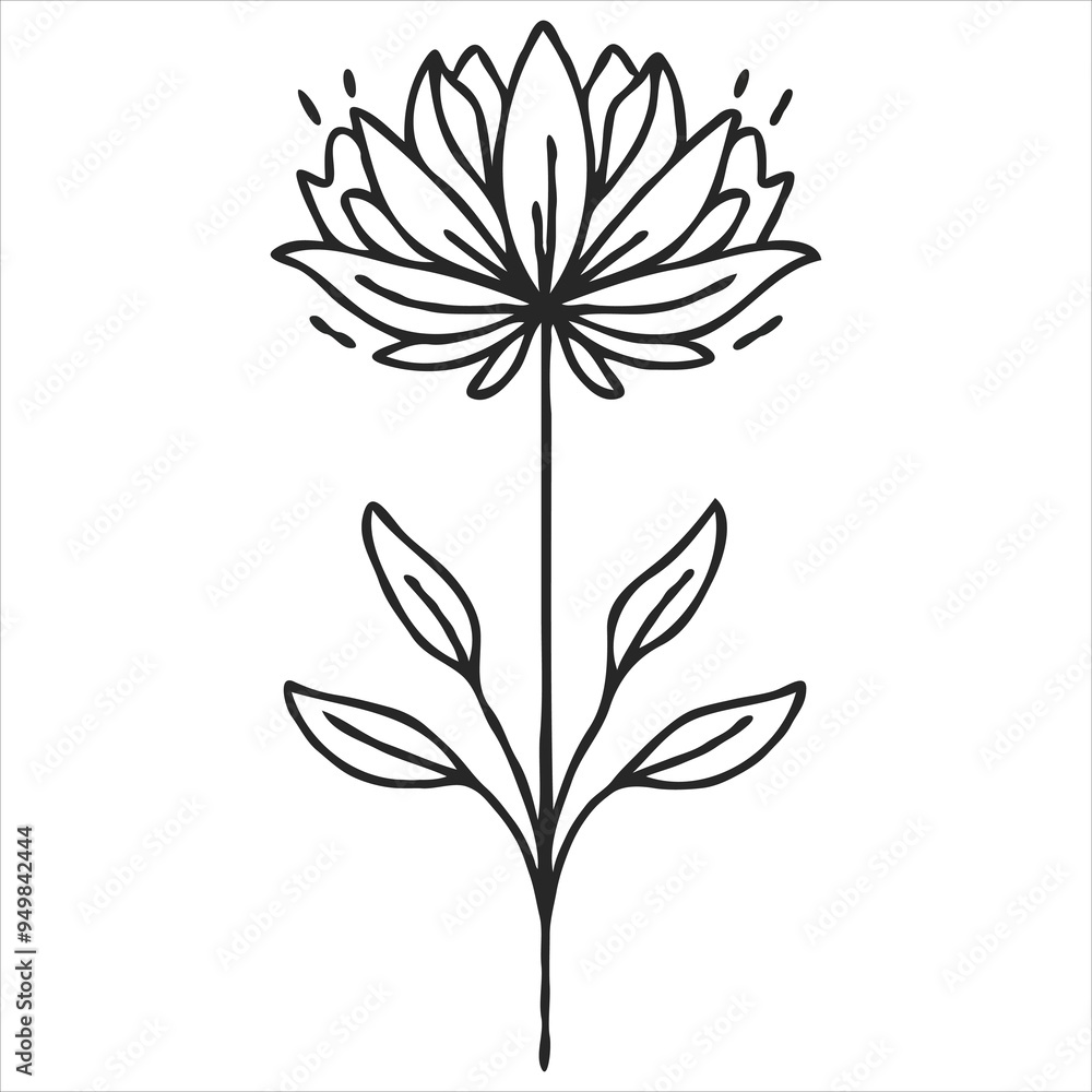 Minimalistic Hand-Drawn Floral Bouquet Illustration with Line Art and Color Accents Minimalistic Hand-Drawn Floral Bouquet Illustration with Line Art and Color Accents