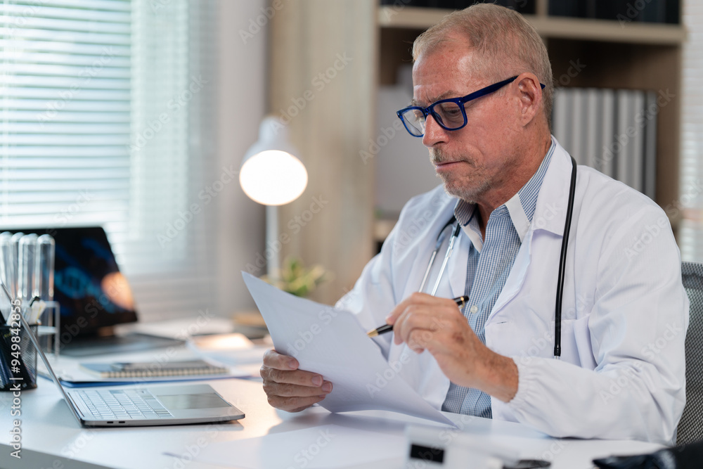 the doctor work with laptop at table in clinic. Online consultation the doctor work with laptop at table in clinic. Online consultation