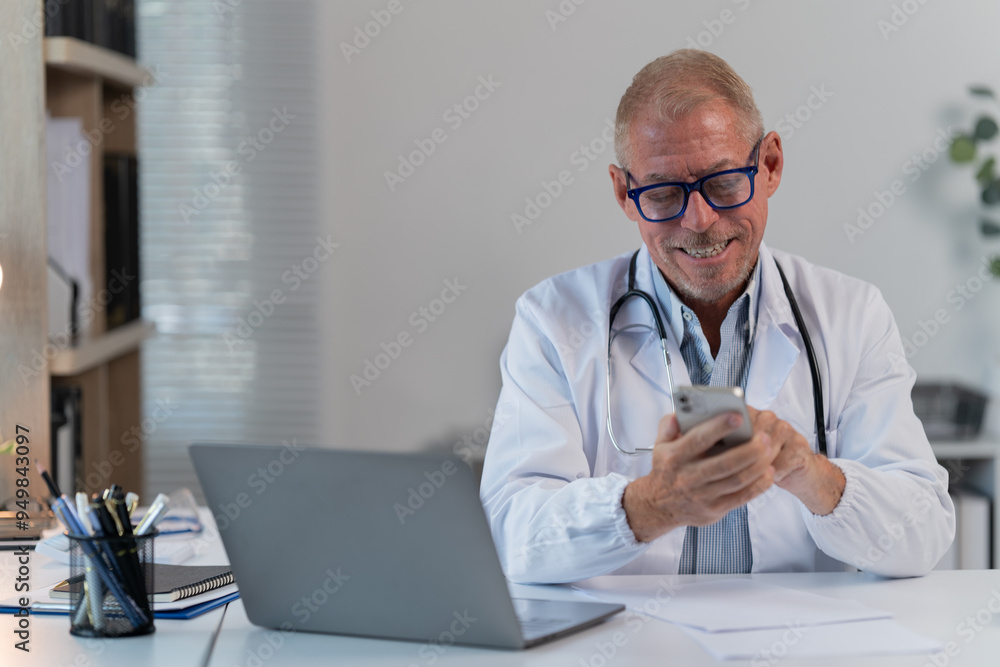 the doctor work with laptop at table in clinic. Online consultation the doctor work with laptop at table in clinic. Online consultation