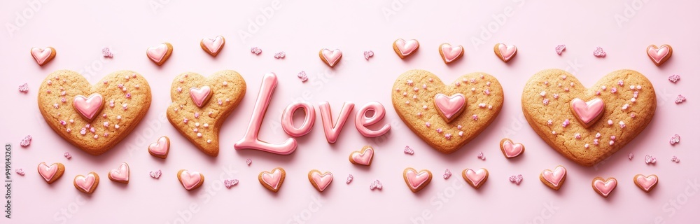 Icons for newsletters, blogs, and social media. Valentine's Day banner - heart-shaped cookies with red icing decorations. Sweet dessert valentine's graphic resource. Icons for newsletters, blogs, and social media. Valentine's Day banner - heart-shaped cookies with red icing decorations. Sweet dessert valentine's graphic resource.
