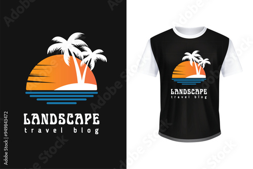 T shirt print design with palm tree. Vintage Summer Design Layout