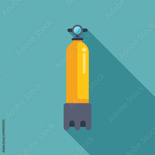 Minimalist vector illustration of an oxygen cylinder for diving, featuring a long shadow