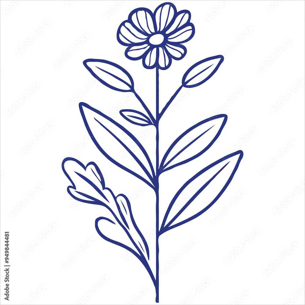 Minimalistic Hand-Drawn Floral Bouquet Illustration with Line Art and Color Accents Minimalistic Hand-Drawn Floral Bouquet Illustration with Line Art and Color Accents