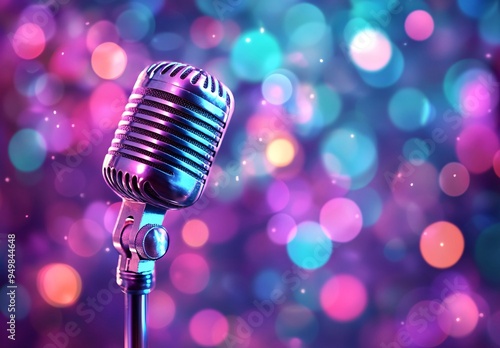 Vintage Microphone with Colorful Bokeh Background