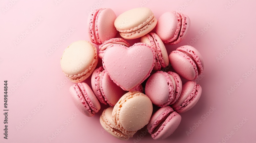 French sweet Strawberry Pink heart macaroons isolated on pink background. Pastry shop card with copy spacefrench macaroons,Paris Pastry,bakery and branding valentine couple concept,copy space. French sweet Strawberry Pink heart macaroons isolated on pink background. Pastry shop card with copy spacefrench macaroons,Paris Pastry,bakery and branding valentine couple concept,copy space.