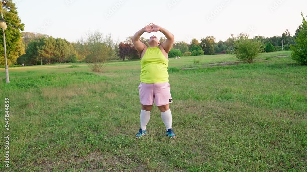 Fat sportsman jogging in the park at sunset. Fat young sportsman doing sports, doing exercise in the park on the green grass. Fat sportsman jogging in the park at sunset. Fat young sportsman doing sports, doing exercise in the park on the green grass.