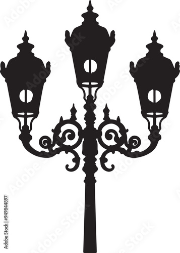 Vintage street light silhouette vector old street lamp on white background