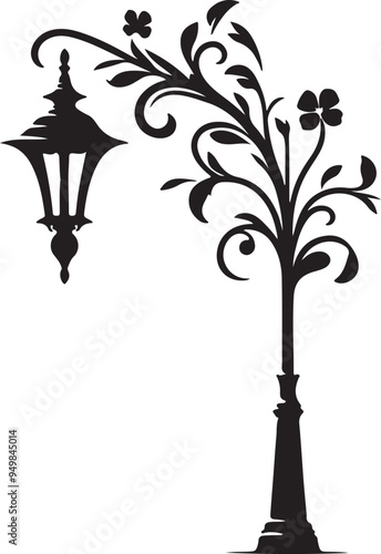 Vintage street light silhouette vector old street lamp on white background