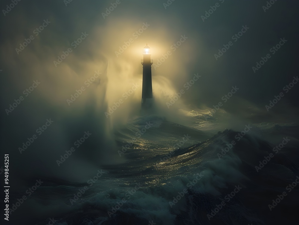 Isolated Lighthouse Beam Illuminates Rough Seas Through Darkness Dramatic Atmosphere Backdrop Isolated Lighthouse Beam Illuminates Rough Seas Through Darkness Dramatic Atmosphere Backdrop