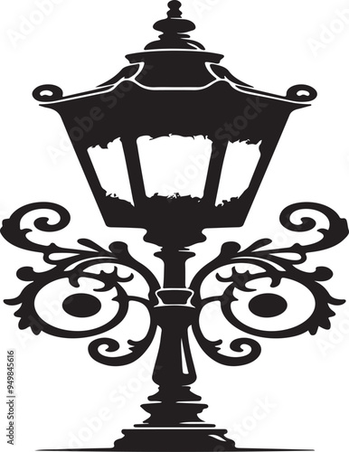 Vintage street light silhouette vector old street lamp on white background