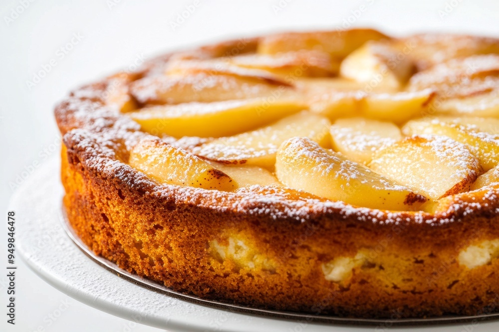 Torta di Ricotta e Pere, An Italian ricotta and pear cake, light and creamy, often enjoyed as a holiday dessert. Isolated on White Background Torta di Ricotta e Pere, An Italian ricotta and pear cake, light and creamy, often enjoyed as a holiday dessert. Isolated on White Background