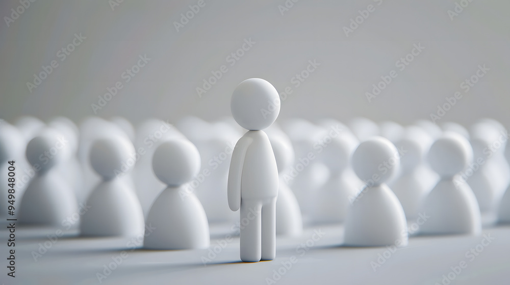 White stick figures are showing the Human resource management and recruitment business concept. One stick figure ist standing in epicenter White stick figures are showing the Human resource management and recruitment business concept. One stick figure ist standing in epicenter