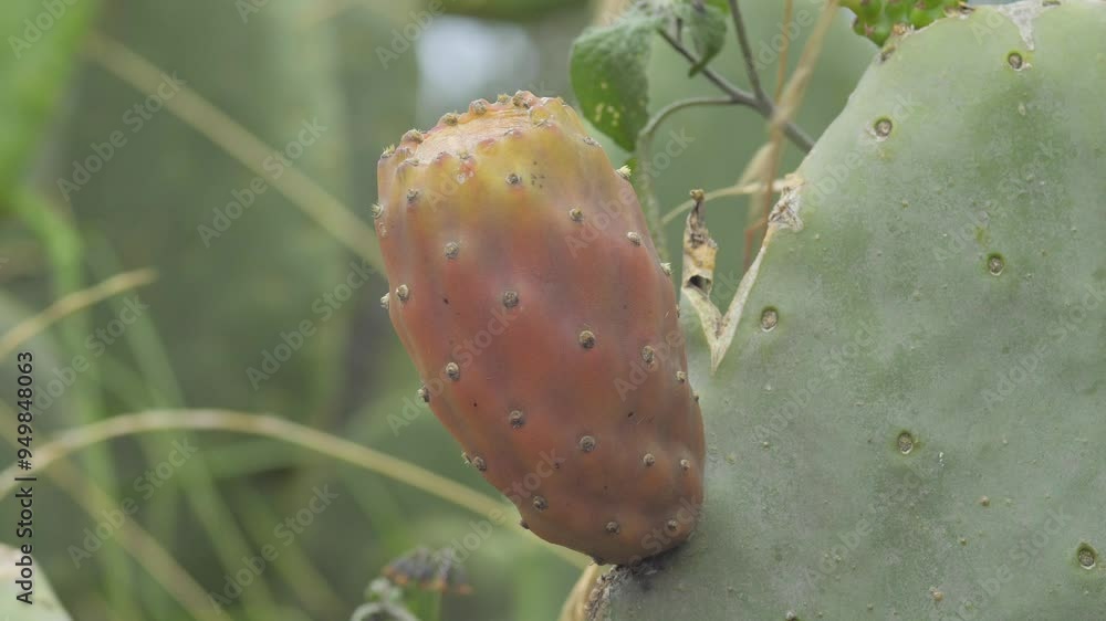 Ripening tuna nopal cactus in the wild. Close-up of tropical fruit Ripening tuna nopal cactus in the wild. Close-up of tropical fruit