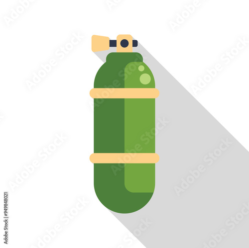 Green oxygen tank icon with a long shadow, representing a compressed gas cylinder