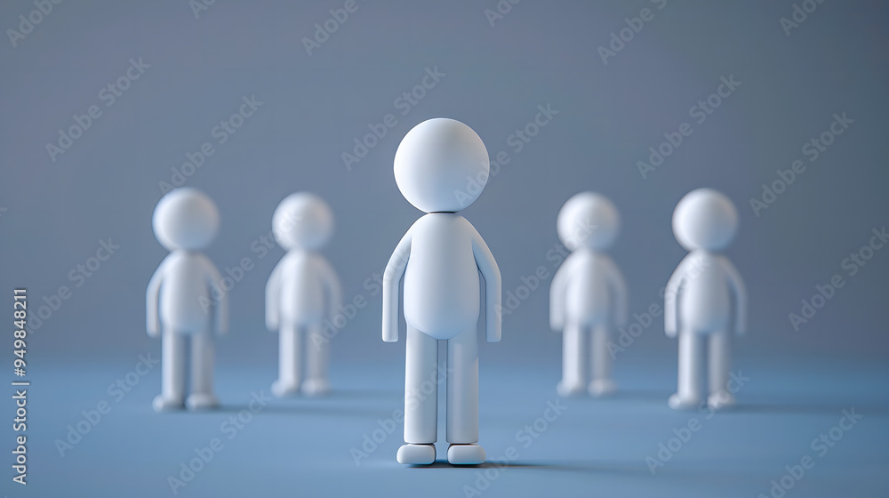 White stick figures are showing the Human resource management and recruitment business concept. One stick figure ist standing in epicenter White stick figures are showing the Human resource management and recruitment business concept. One stick figure ist standing in epicenter