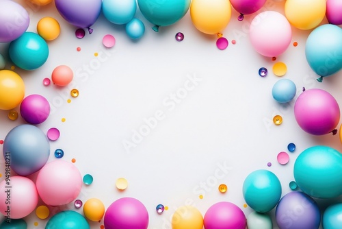 Colorful balloons frame isolated on white background