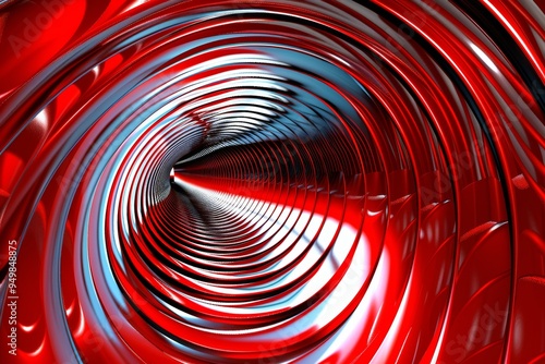 A minimalistic abstract image showing a spiral structure consisting of smooth, curved Dark Red layers. The design creates a sense of fluidity and movement photo