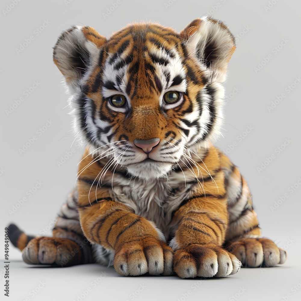 Obraz premium A close up of a tiger cub on a white background