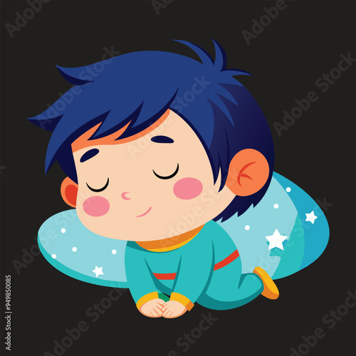 Happy cute little kid boy sleep in the night
