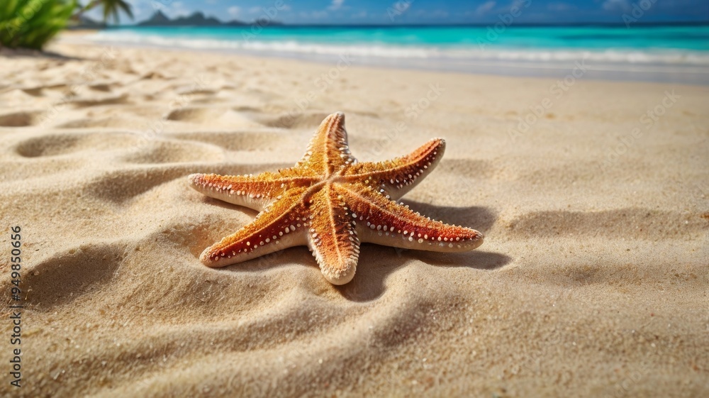 Starfish resting on the sand of a tropical beach Starfish resting on the sand of a tropical beach