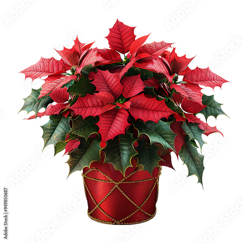 nice Poinsettia Plant in a Pot, Festive Holiday Decoration, Indoor Plant photo